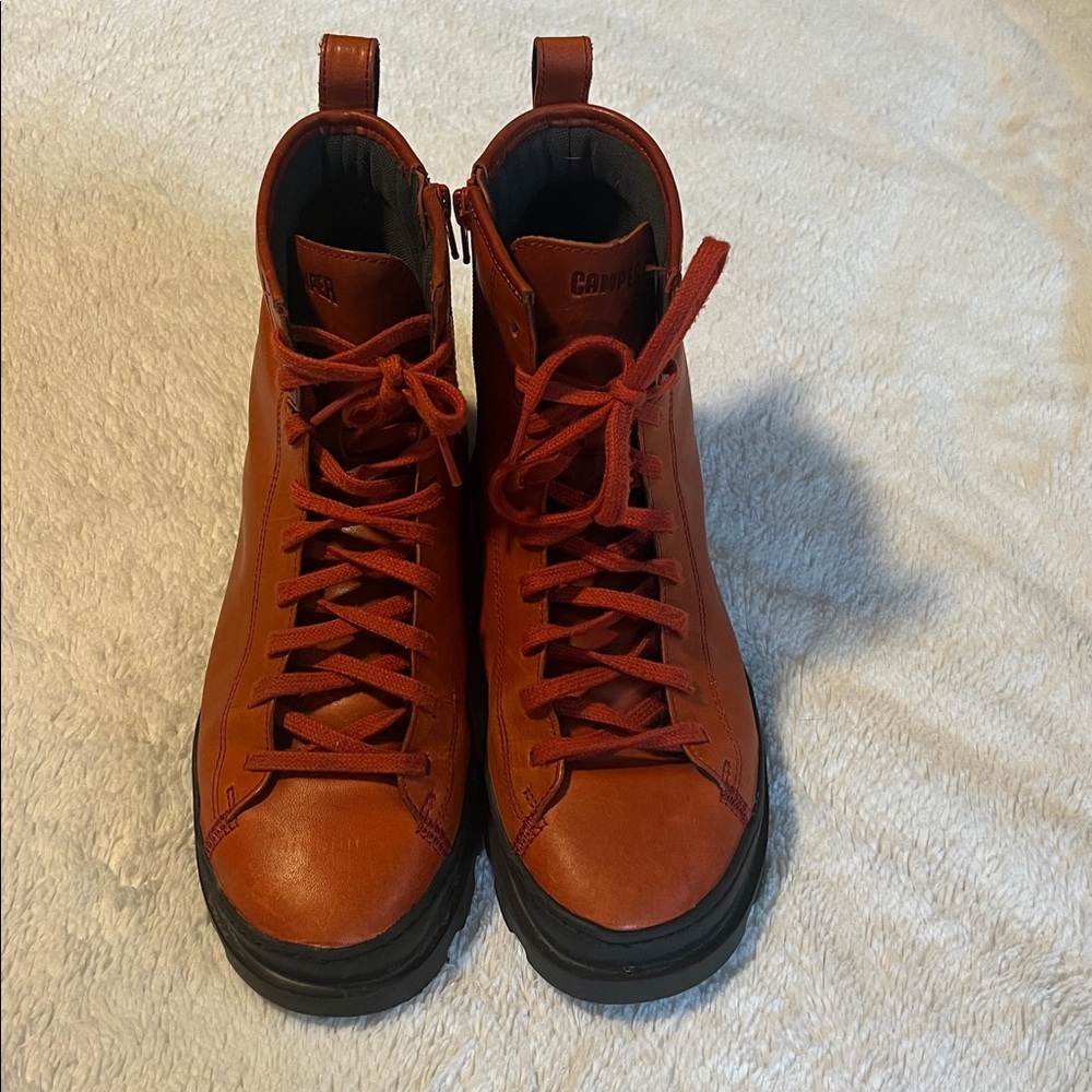 Camper Brutus Red/Orange Lace-Up Ankle Boots